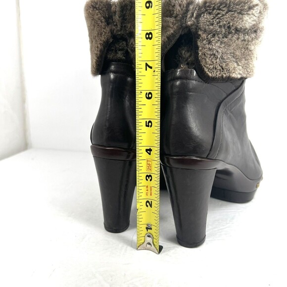 Stuart Weitzman Real Fur Trim Block Heel Boots Size 11 Brown - Picture 5 of 8